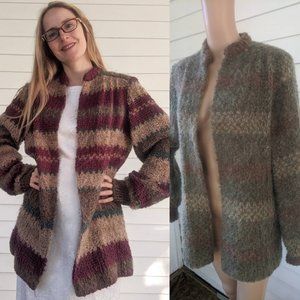 70s Mohair Cardigan Sweater Vintage Fuzzy Striped M L Color Choice
